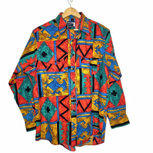 Vtg Wrangler Brushpopper Colorful Button Down Shirt Men's Size 17.5 XLarge